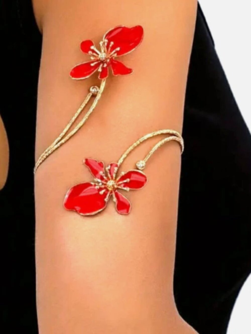 Red Arm Cuff Adjustable Flower Cuff Bracelet